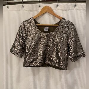 Gudi Metallic Sequin Crop Jacket, Cocktail Party, Holiday Party Cardigan